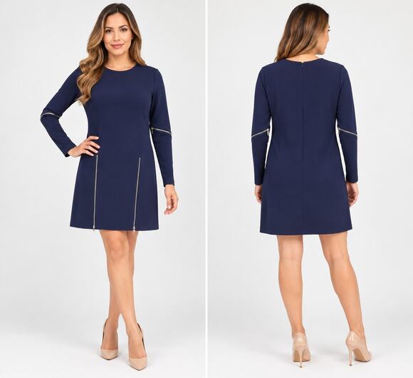 artelier Dresses & Skirts - Artelier Blue Midi Zipper Dress Long Sleeve